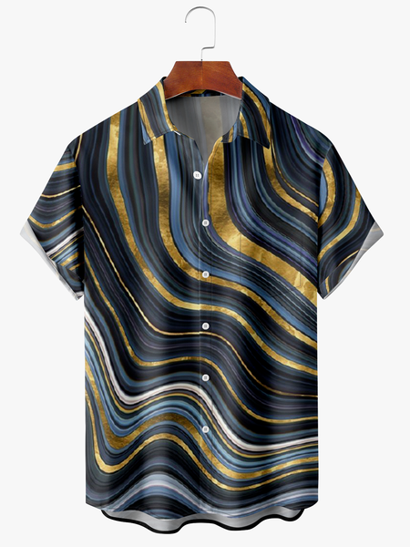 

Abstract Lines Chest Pocket Short Sleeve Casual Shirt, Black, Men Shirts