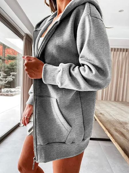 

Cross Neck Casual Loose Plain Other Coat, Gray, Coats