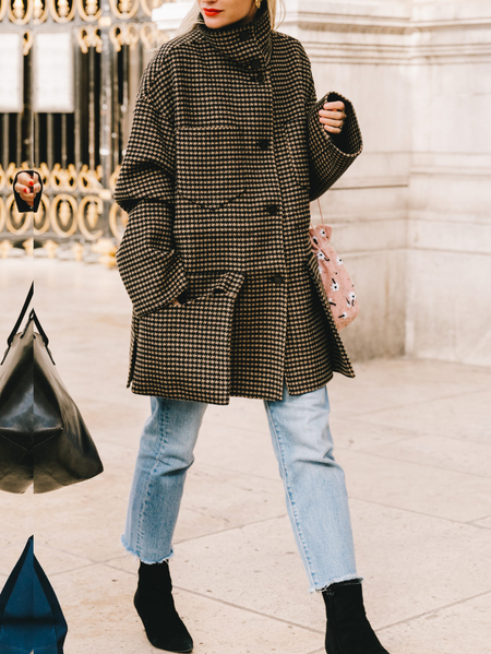 

Plaid Stand Collar Casual Overcoat, Brown, Coats