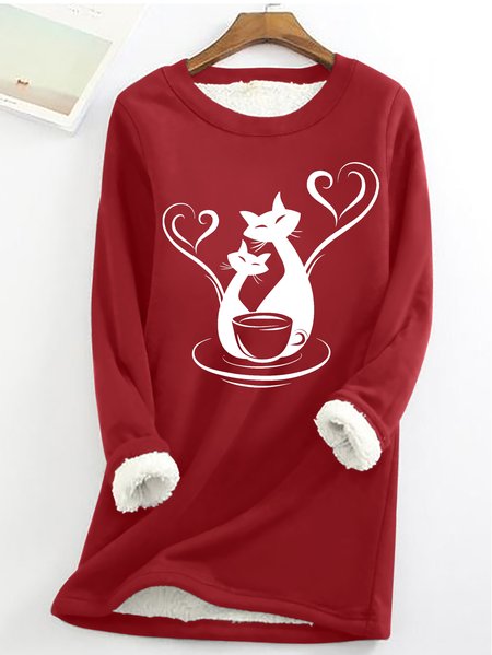 

Women's Black Cat Coffee Simple Sweatshirt, Red, Hoodies&Sweatshirts