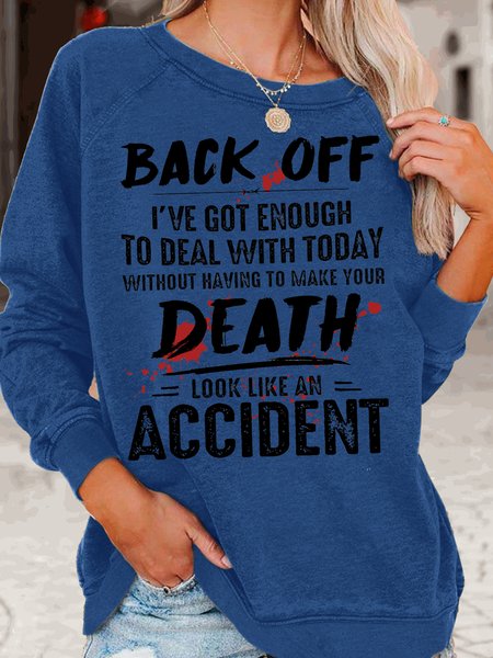 

Womens Funny Letter Back Off Crew Neck Casual Sweatshirt, Blue, Hoodies&Sweatshirts