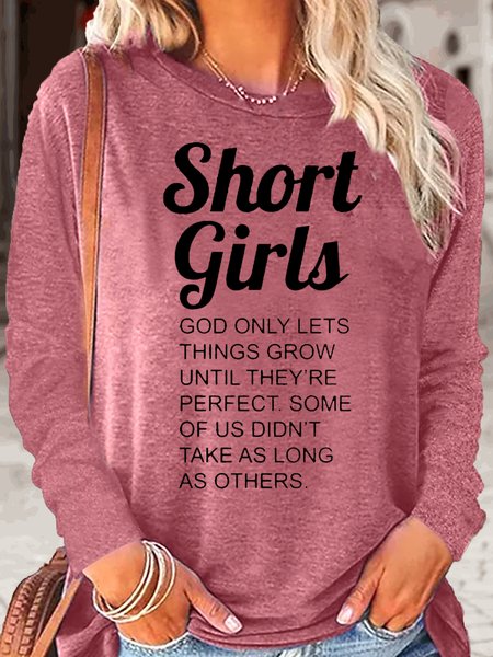 

Women's Funny Short Girl Casual Letters Top, Rose red, Long sleeves