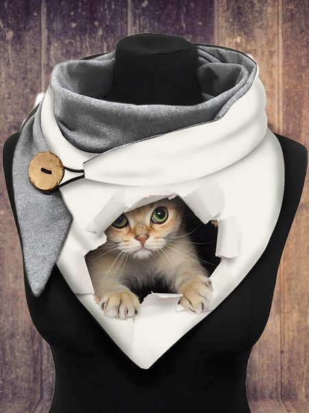 

Casual Cat Pattern Triangle Scarf Everyday Basic Accessory, White, Scarfs