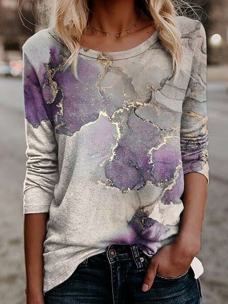 

JFN Women Ombre Casual long sleeve T-Shirt, Purple, T-Shirts