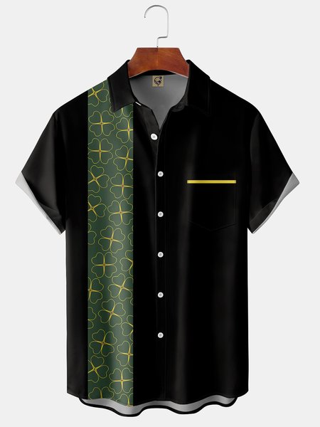 

Clover Chest Pocket Short Sleeve Shirt, Black, Men Shirts