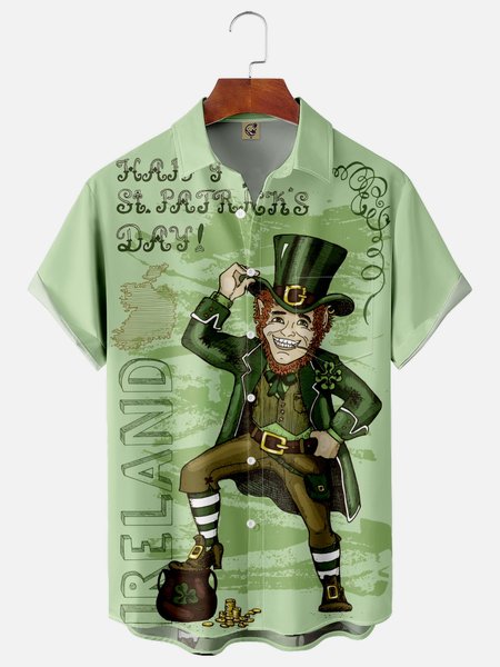 

St. Patrick's Day Chest Pocket Short Sleeve Casual Shirt, Green, Men Shirts