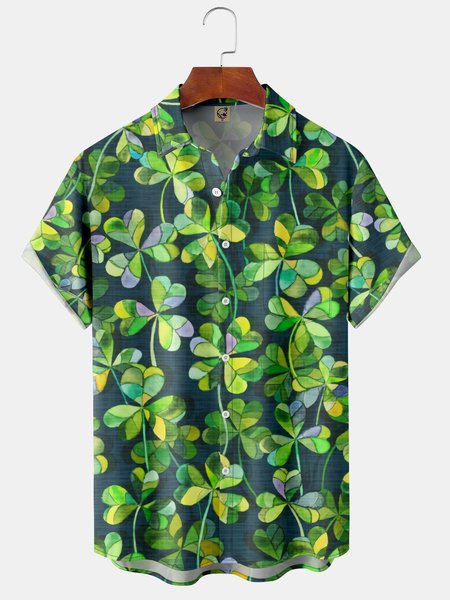 

Clover Chest Pocket Short Sleeve Casual Shirt, Green, Men Shirts