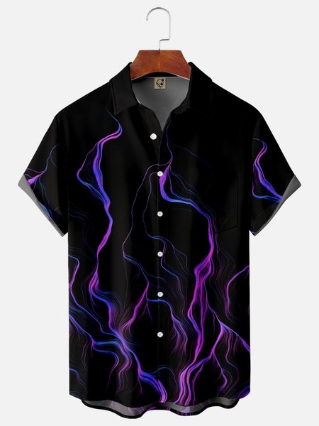 

Flame Chest Pocket Short Sleeve Shirt, Black, Men Shirts