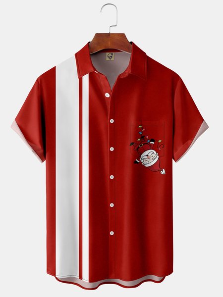 

Santa Chest Pocket Short Sleeve Bowling Shirt, Red, Men Shirts