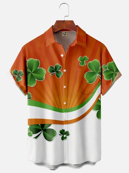 

Shamrock Contrast Chest Pocket Short Sleeve Shirt, Orange, Men Shirts