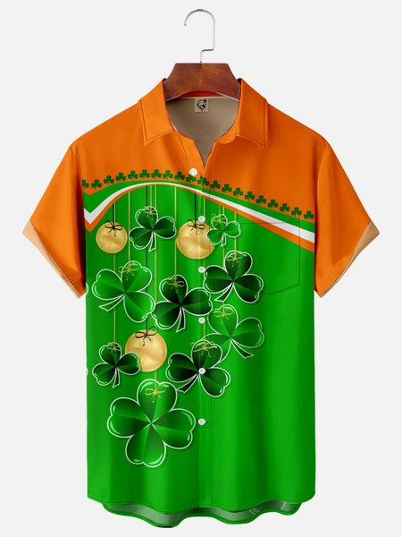 

Shamrock Contrast Chest Pocket Short Sleeve Shirt, Green, Men Shirts