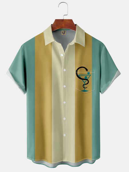 

Geometric Chest Pocket Short Sleeve Shirt, Yellow, Men Shirts