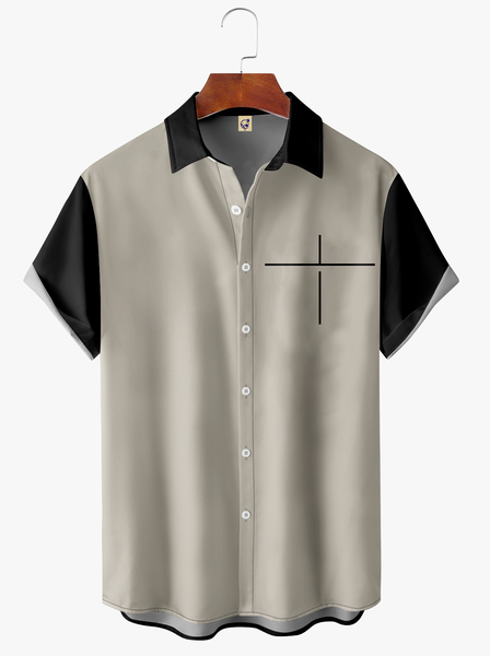 

Contrasting Colors Short Sleeve Casual Shirt, Khaki, Men Shirts