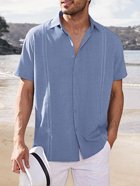 

Cotton Breathable Guayabella Short Sleeve Casual Shirt, As picture, Men Shirts