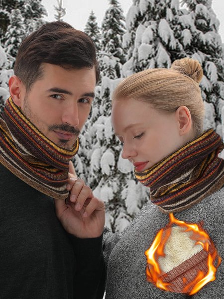 

Casual Retro Striped Ethnic Pattern Plush Scarf Autumn Winter Thickened Scarf Accessories, Multicolor, Scarfs