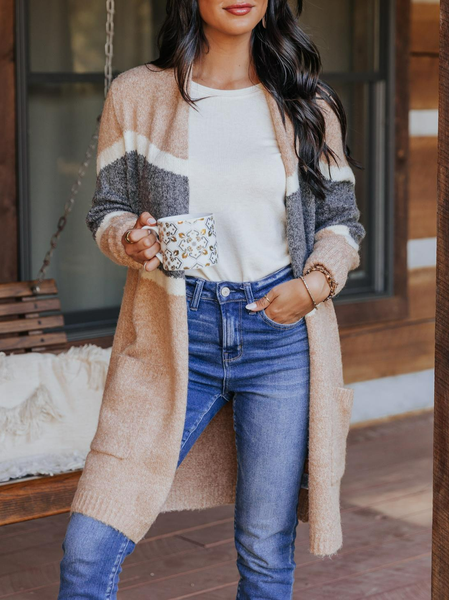 

Regular Fit Casual Color Block Sweater Coat, Khaki, Cardigans