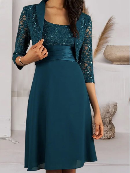 

Crew Neck Vintage Two-Piece Set, Green, Suit Set