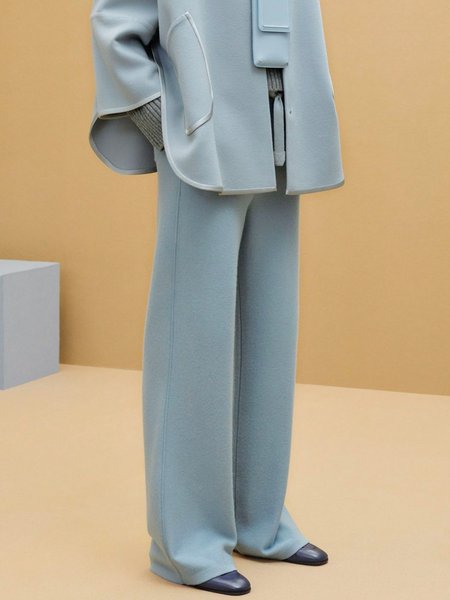 

Simple Plain Loose Fashion Straight Pants, Light blue, Pants