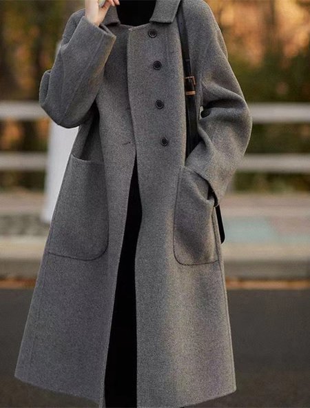 

Woolen Urban Shawl Collar Plain Overcoat, Gray, Trench Coats