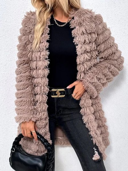 

Open Front Fuzzy Coat, Dusty pink, Outerwear