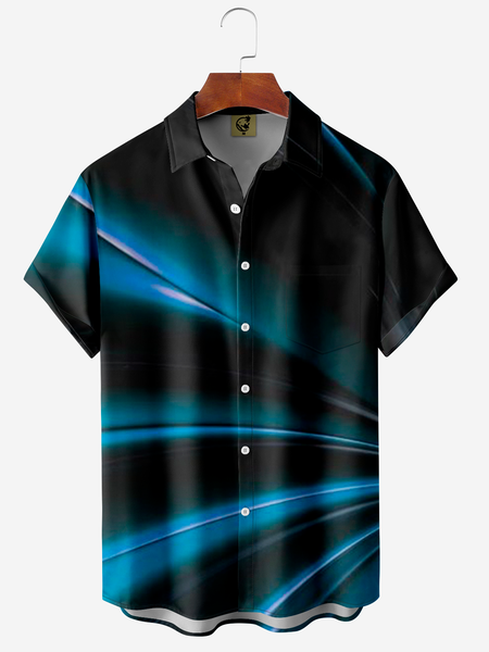 

Abstract Lines Chest Pocket Short Sleeve Casual Shirt, Black, Men Shirts