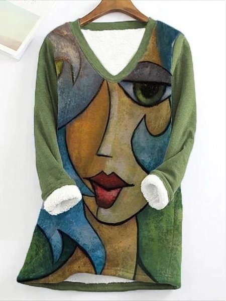 

V Neck Vintage Abstract Sweatshirt, Multicolor, Sweatshirts & Hoodies