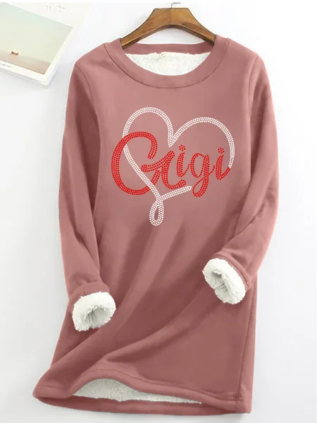 

Women's Gigi Heart Crew Neck Warmth Fleece Sweatshirt, Pink, Hoodies&Sweatshirts