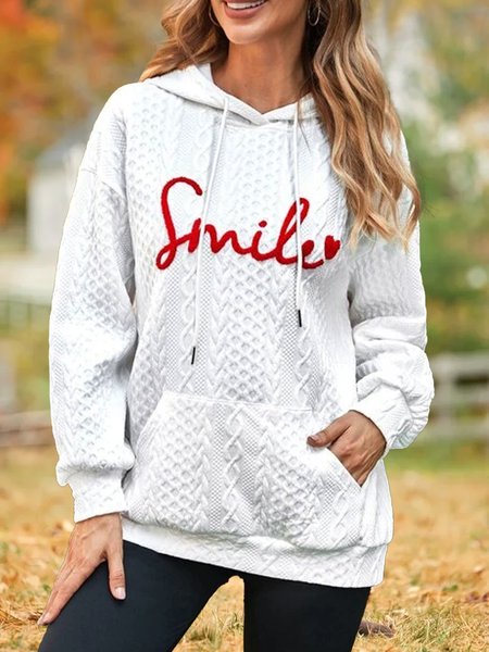 

Letter Graphic Kangaroo Pocket Drawstring, White, Hoodies & Sweatshirts