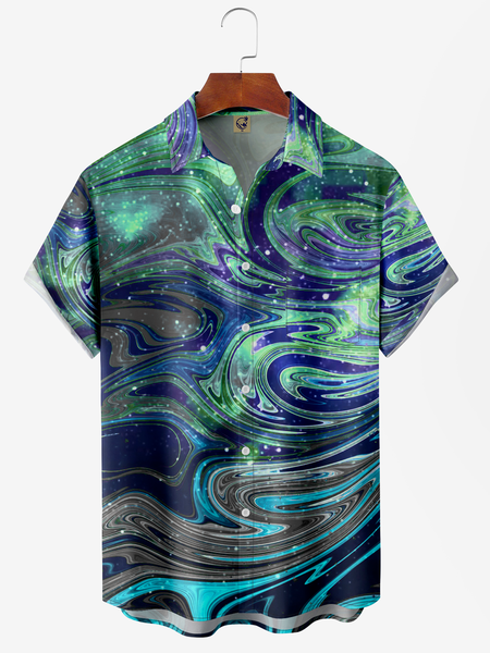 

Abstract Chest Pocket Short Sleeve Casual Shirt, Green, Men Shirts