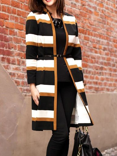 

Regular Fit Striped Simple Overcoat, Stripe, Coats