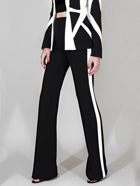 

Regular Fit Color Block Urban Fashion Straight Pants, Black, Pants