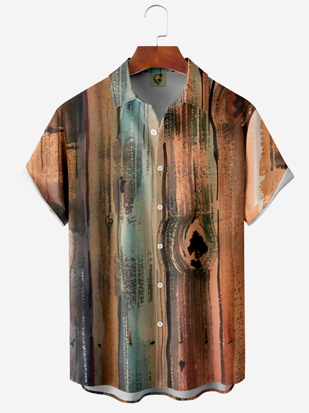 

Wood Pattern Chest Pocket Short Sleeve Shirt, Khaki, Men Shirts