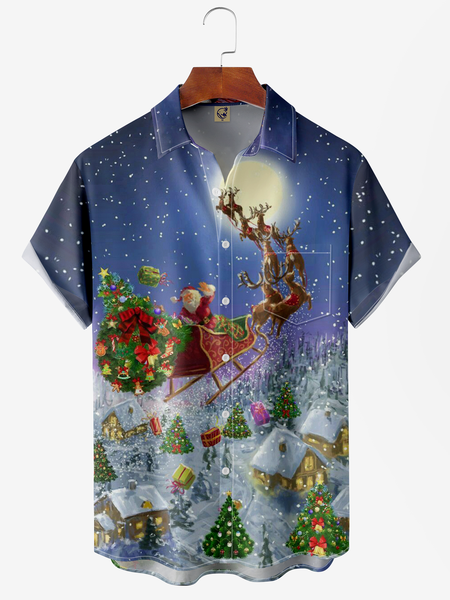 

Christmas Chest Pocket Short Sleeve Casual Shirt, Purple, Men Shirts