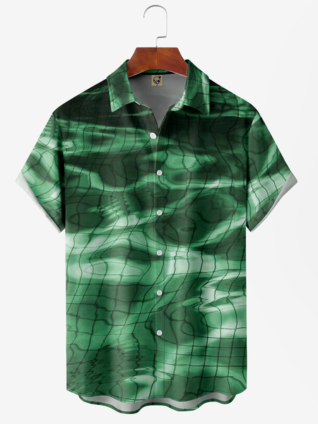 

Water Wave Chest Pocket Short Sleeve Casual Shirt, Green, Men Shirts