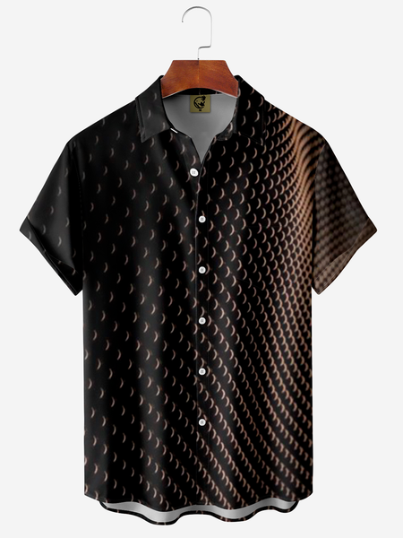 

Geometric Dots Chest Pocket Short Sleeve Casual Shirt, Black, Men Shirts