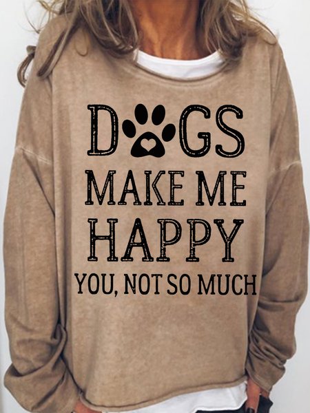 

Women‘s Dogs Make Me Happy Dog Lover Casual Sweatshirt, Light brown, Hoodies&Sweatshirts