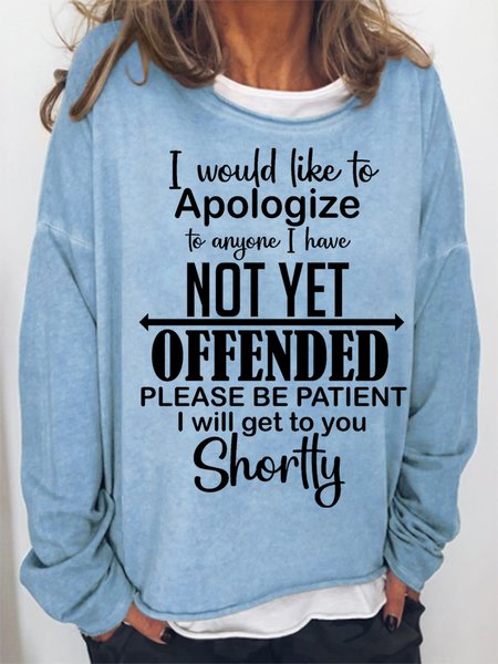 

Women‘s Funny Word Shortly Simple Crew Neck Loose Sweatshirt, Light blue, Hoodies&Sweatshirts