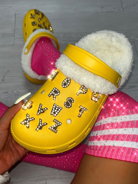 

Text Letters Rhinestone Decor Vented Clogs Sandals, Yellow, Slippers