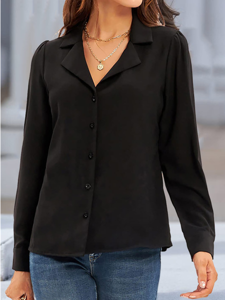 

Plain V Neck Loose Casual Blouse, Black, Shirts & Blouses