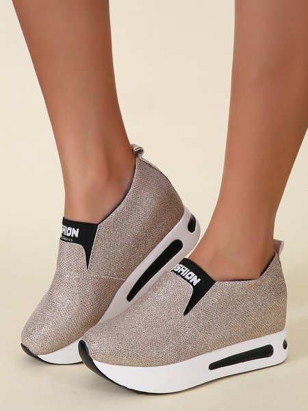 

Breathable Letter Graphic Glitter Sneakers, Golden, Sneakers