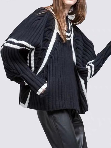 

Regular Fit Wool/Knitting Casual Sweater, Black, Pullovers