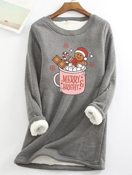 

Merry And Bright Mug Gingerbread Man Womens Warmth Fleece Sweatshirt, Gray, Hoodies&Sweatshirts