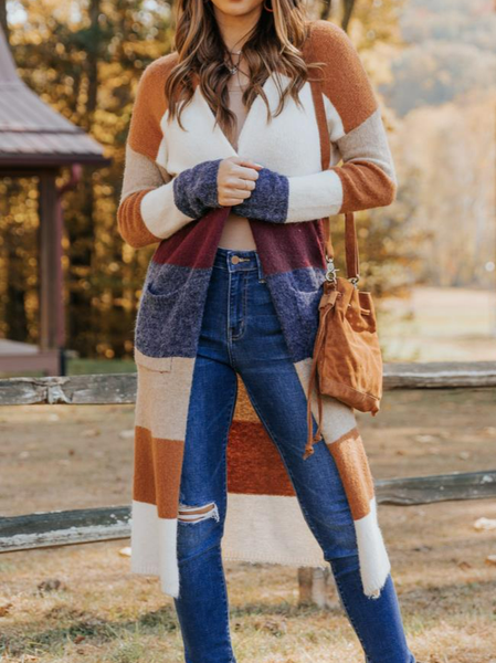 

Color Block Casual Sweater Coat, Multicolor, Cardigans