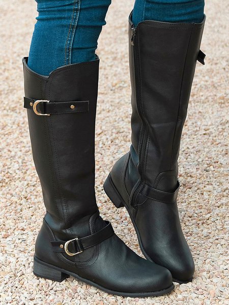 

Vintage Plus Size Mid-Calf Knight Boots, Black, Boots
