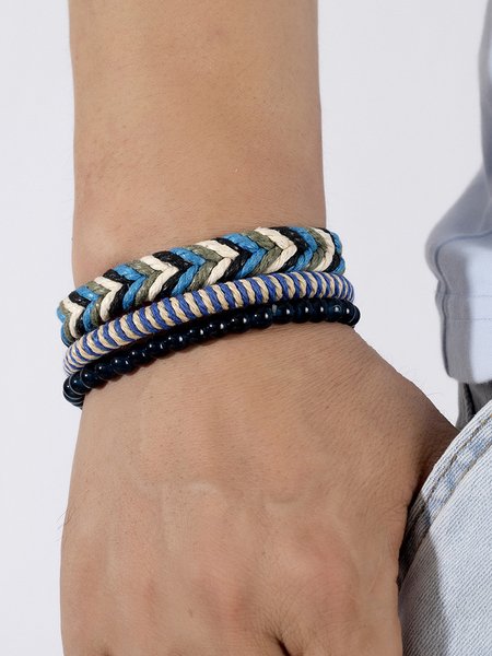 

Casual Natural Crystal Beaded Woven Multilayer Bracelet Boho Jewelry Beach Vacation, Blue, Jewelry