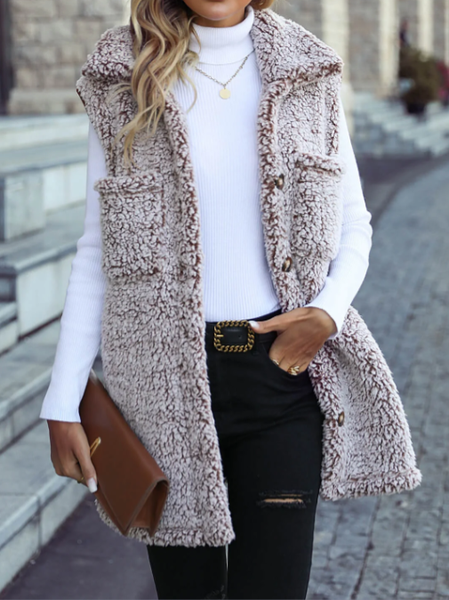 

Casual Shawl Collar Plain Regular Fit Vest, White-gray, Vests & Gilets