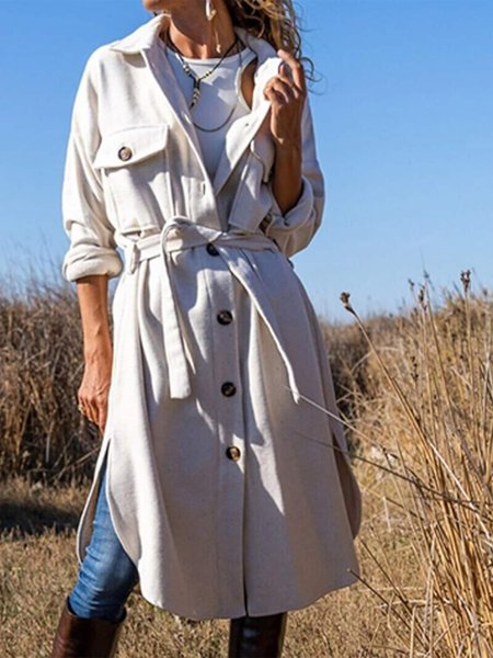 

Casual Shawl Collar Woolen Buttoned Coat, White, Coats