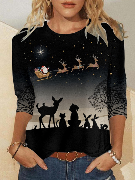 

Women's Christmas Casual Top, As picture, Long sleeves