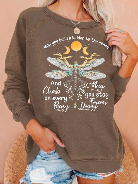 

Women’s May You Build A Ladder To The Stars Crew Neck Casual Sweatshirt, Brown, Hoodies&Sweatshirts
