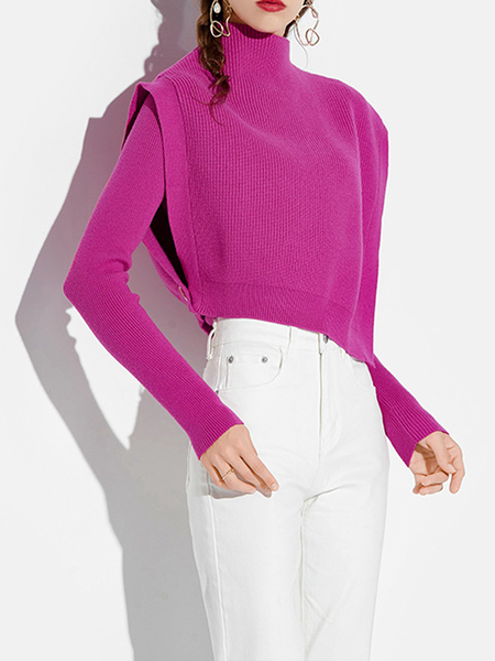 

Plain Elegant Crew Neck Wool/Knitting Sweater, Pink, Pullovers